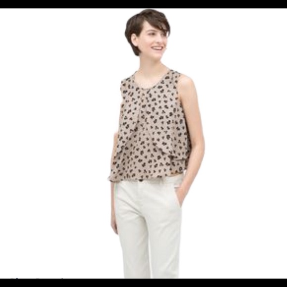 ZARA BASIC Print Flutter Sleeveless Blouse With Open Back Mocha/Tan Size XS - Picture 12 of 13